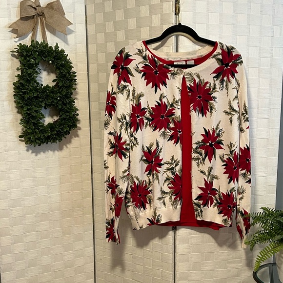 Talbots Sweaters - Poinsettia Christmas Cardigan by Talbots